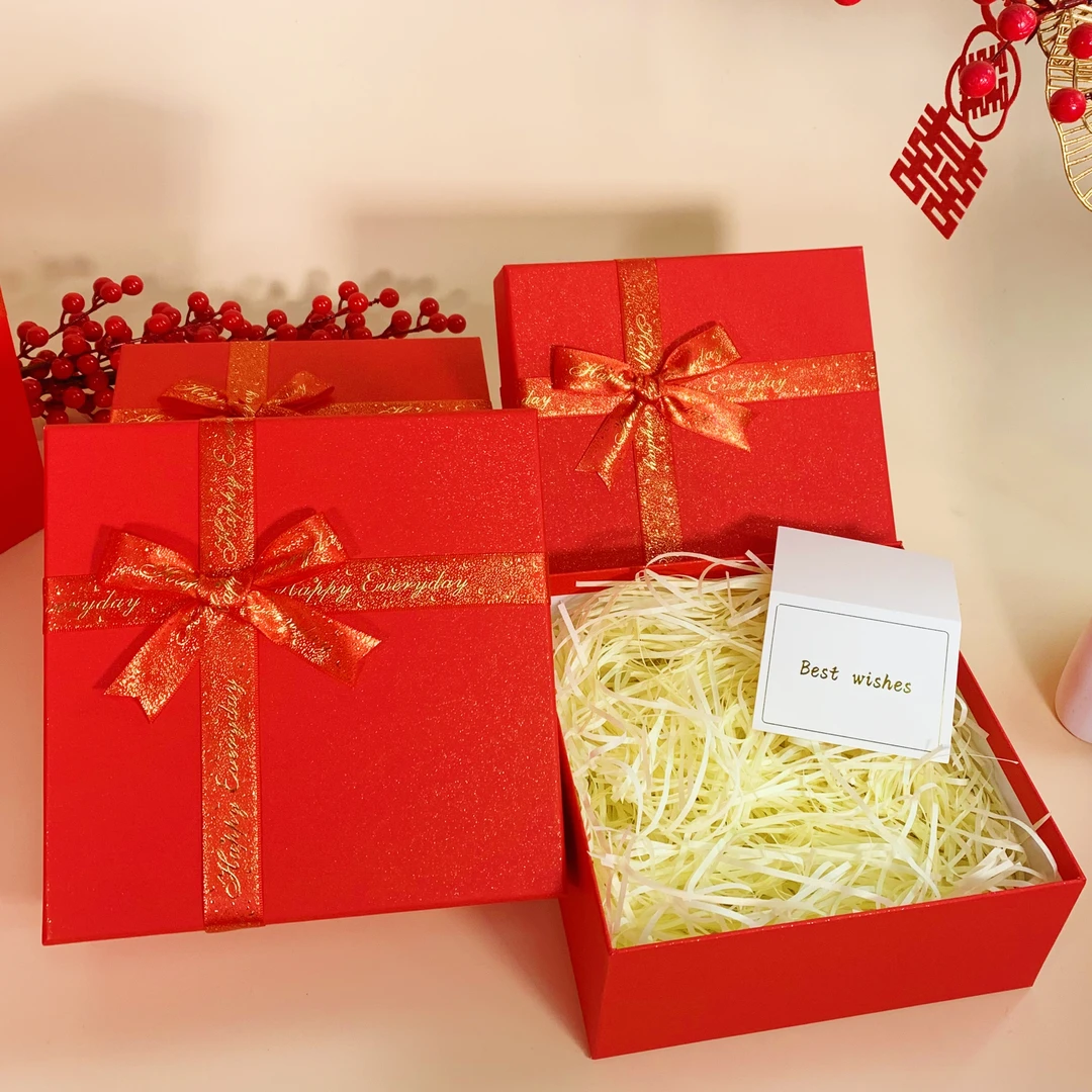 仪式感红色礼物盒包装盒高端节日送礼围巾大号化妆品喜庆盒子礼盒