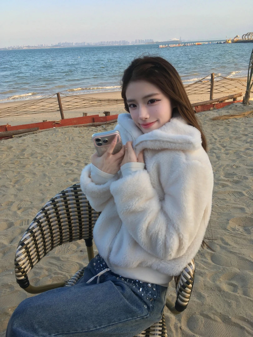 秋冬百搭韩系老钱风环保皮草毛毛外套