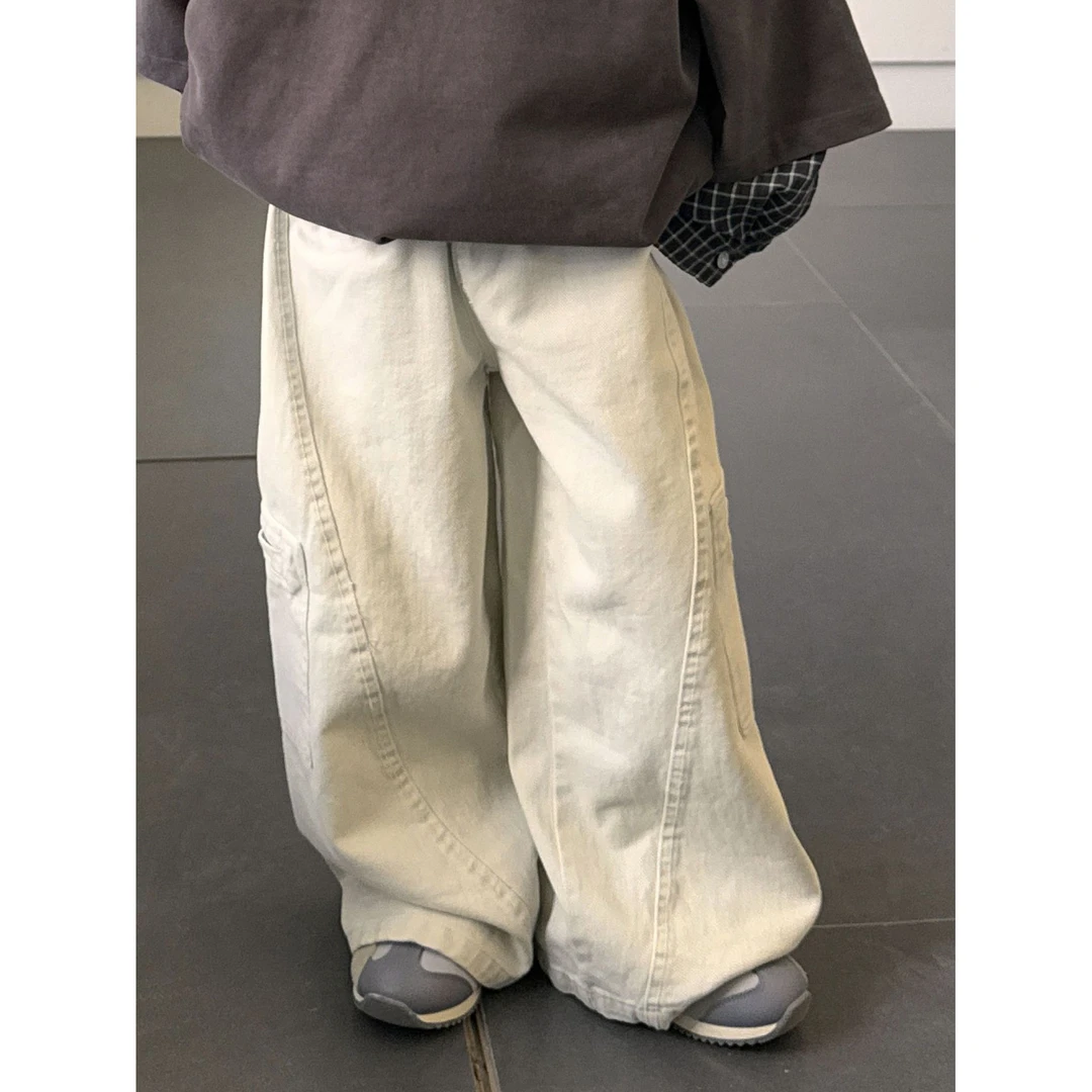 男童长裤帅气2025年春季新款儿童宽松阔腿裤米色休闲百搭牛仔裤潮