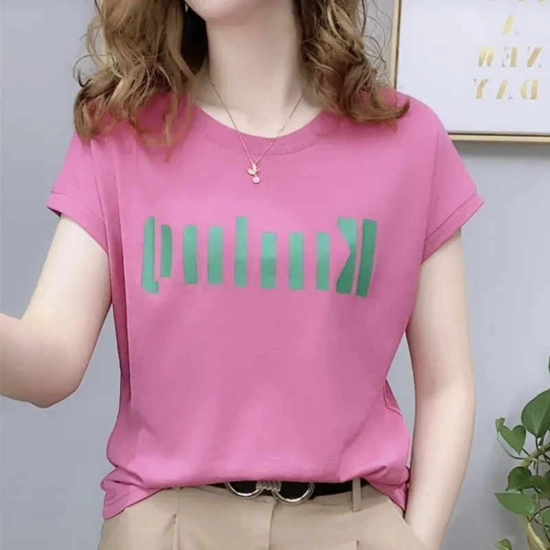 休闲通勤风字母短袖t恤女士2025夏季新款高级感大码洋气短款上衣