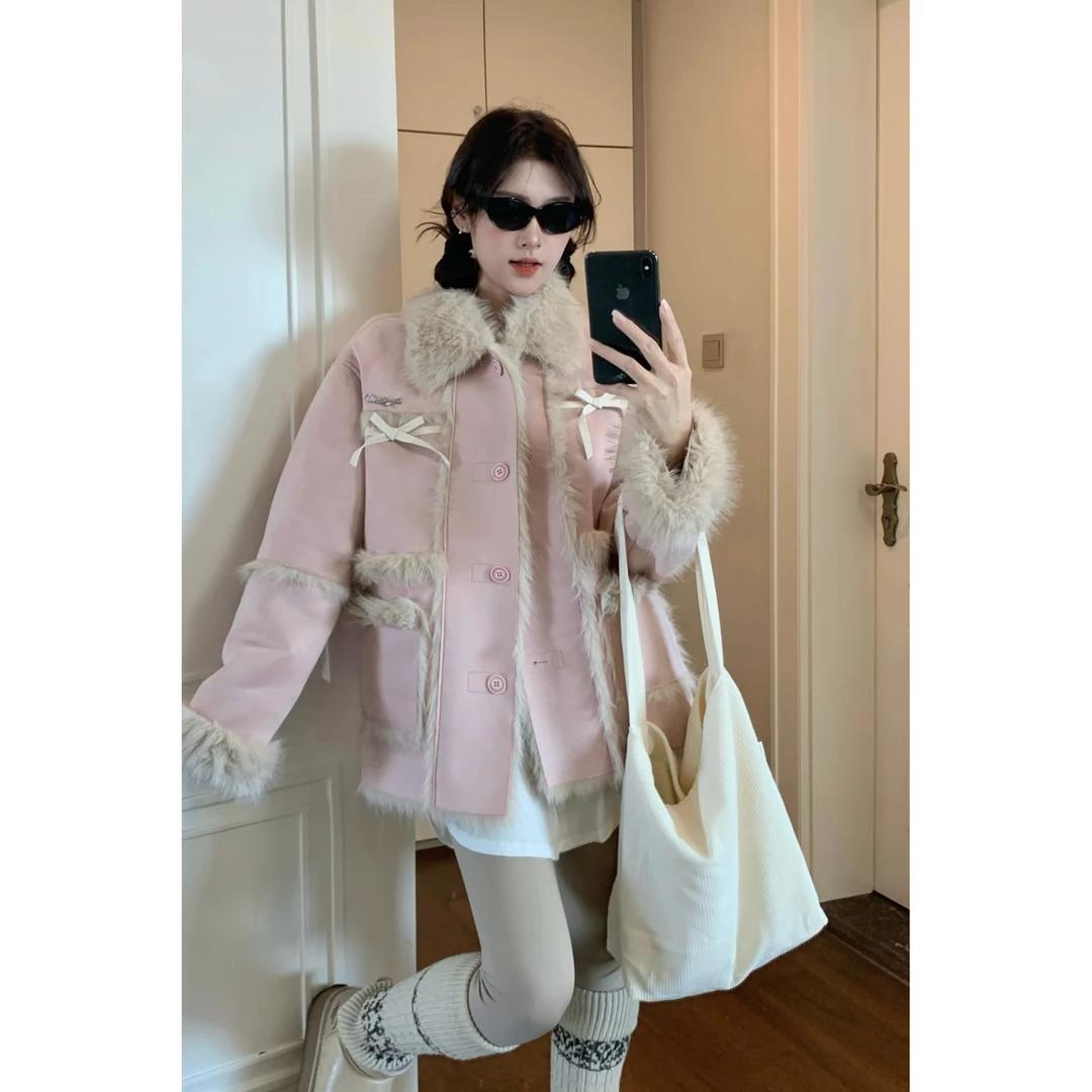 【C1151-C1160】秋冬女装外套洋气短款加绒冬季毛绒皮毛一体加厚