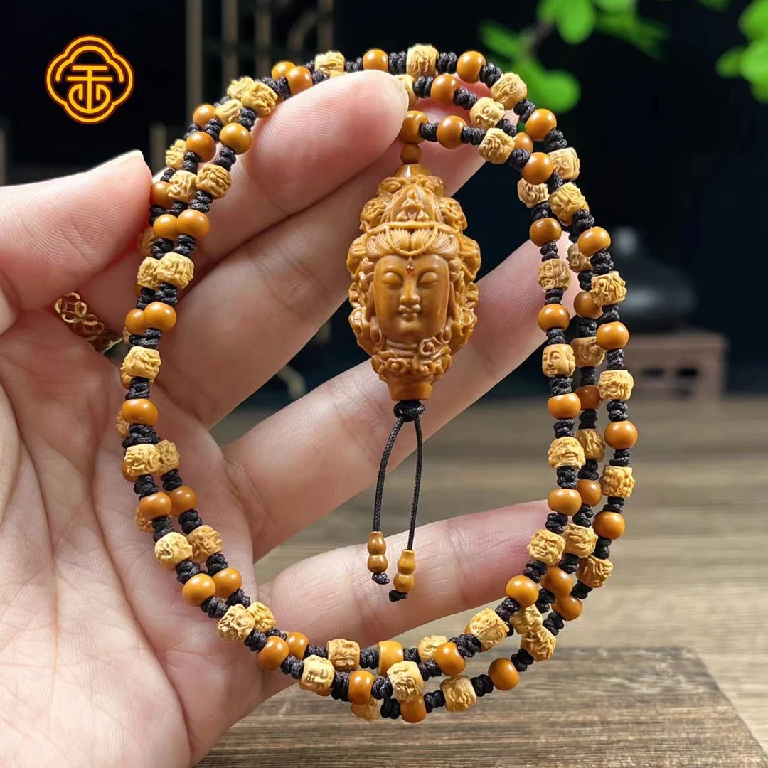 A 橄榄核尖 0.6双面108罗汉坠九龙观音镶嵌款 文玩脖挂 A