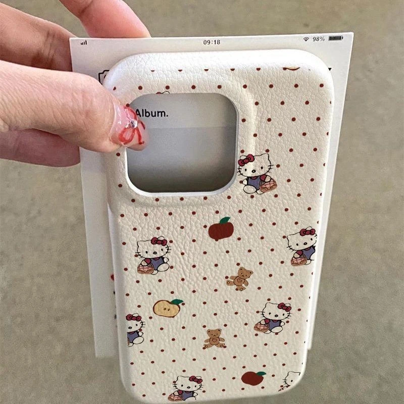 苹果波点KT猫适用iPhone16苹果15手机壳14plus皮纹13软壳12卡通11