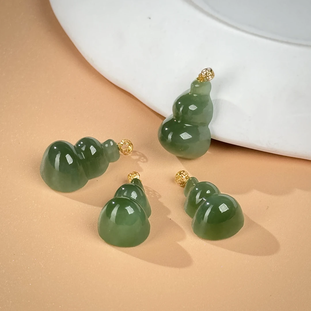 和田玉猫眼葫芦一刀切18K金镶嵌吊坠多样性发一（配链）