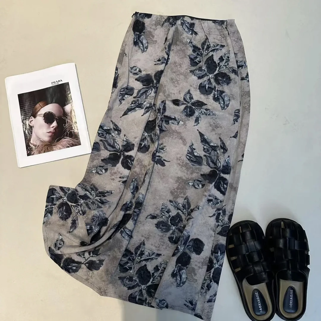 花裙A字裙松紧腰薄款高腰半身裙显瘦减龄百搭直筒裙显瘦