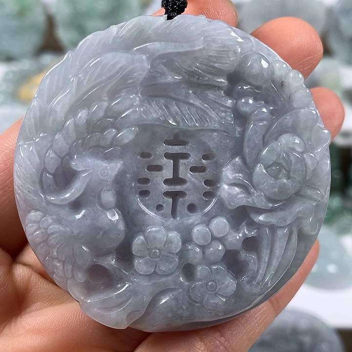 翡翠未镶嵌颈饰山水双喜临门两面工艺福利