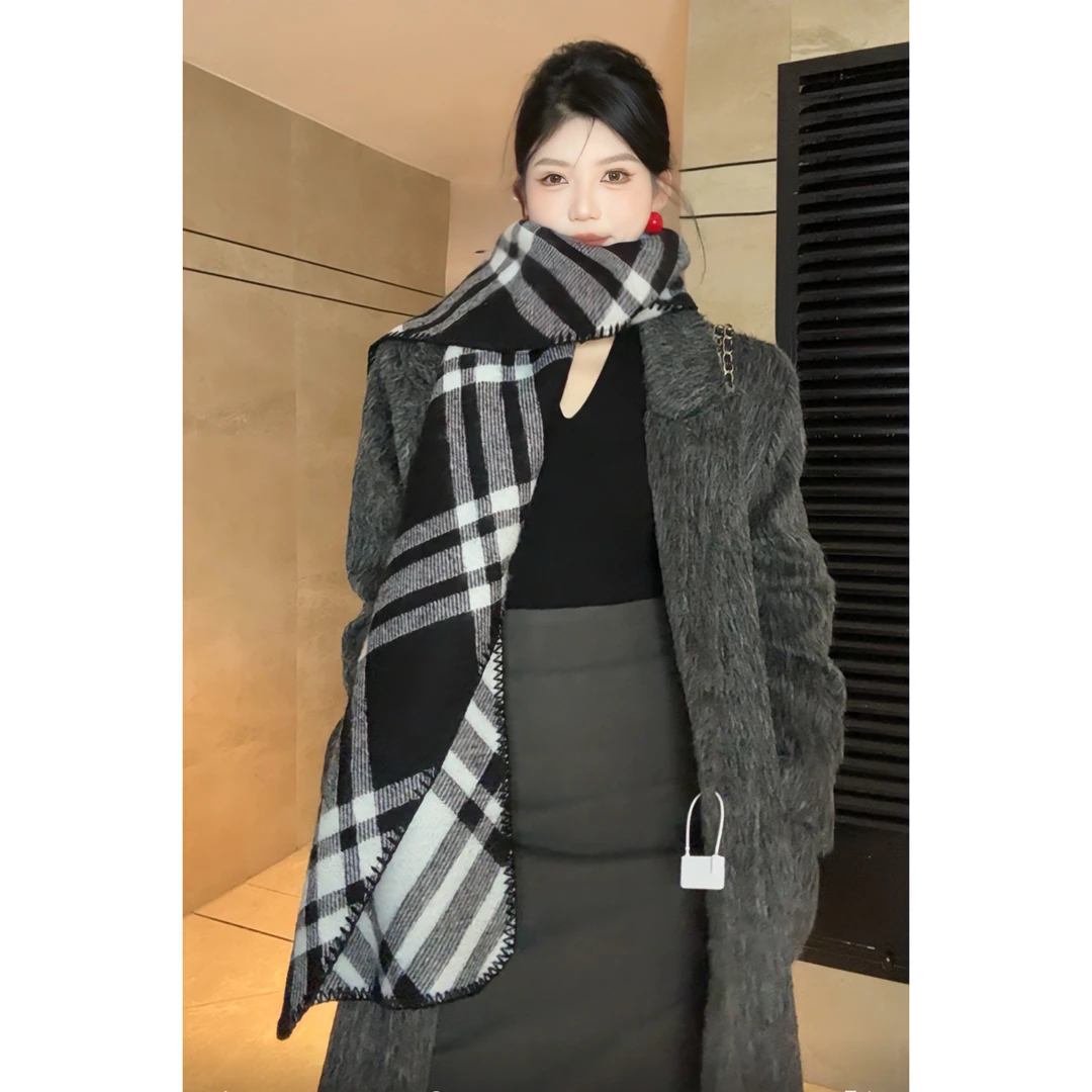 黄一白 百搭长毛大衣呢子外套保暖时尚秋冬季长款