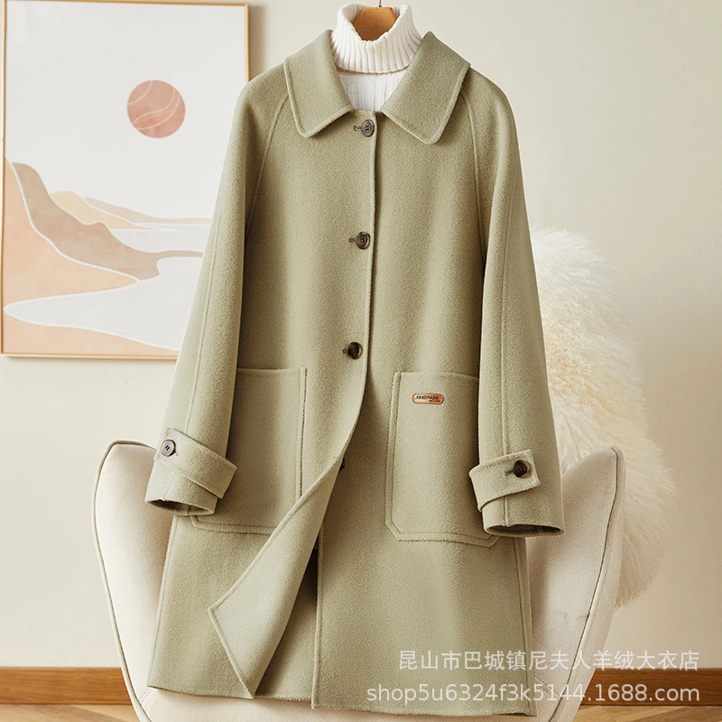 100％羊毛呢子外套女韩版双面呢羊绒大衣小个子中长款新款秋冬