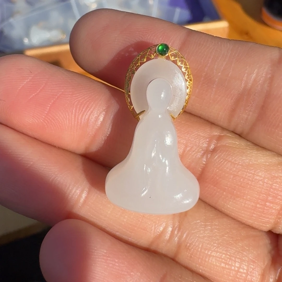 和田玉颈饰18K金镶嵌白玉无相佛TZ多样性拍一发一
