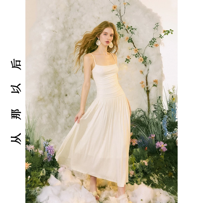 SINCE THEN白兰栀洛白色吊带裙法式高级感夏连衣裙度假风长裙春季