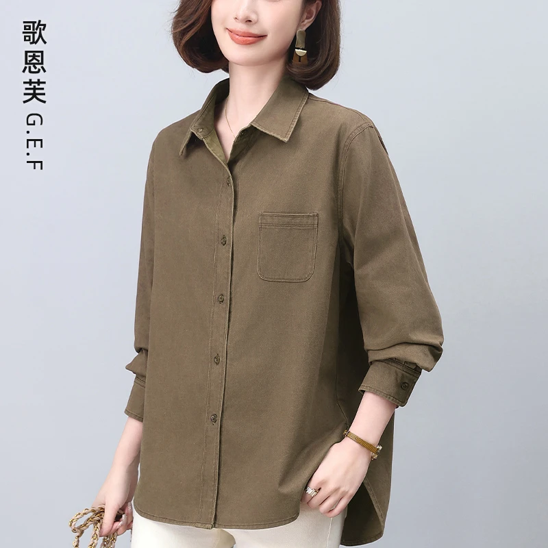 纯棉衬衫女春秋2025年新款大码宽松休闲洋气减龄中年妈妈上衣外套