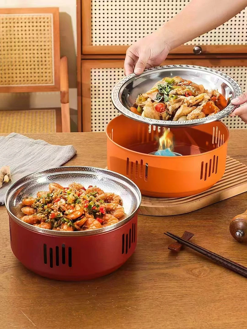 商用海鲜干锅炉锤纹干锅新款酒精炉牛杂牛蛙煲专用锅具不锈钢底座