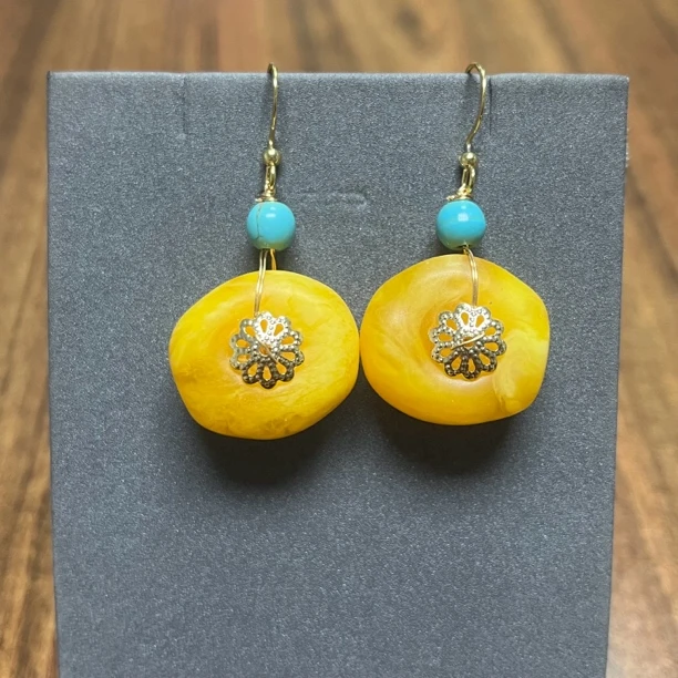 铜合金树脂耳饰 118国风黄色随行设计耳饰