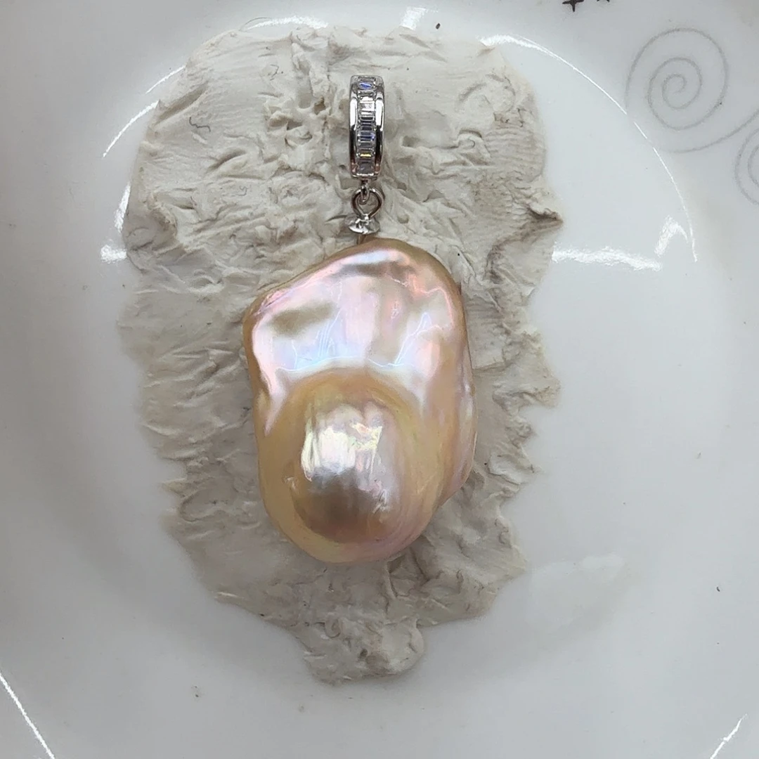 淡水珍珠银S925镶嵌吊坠(不含链)不退不换
