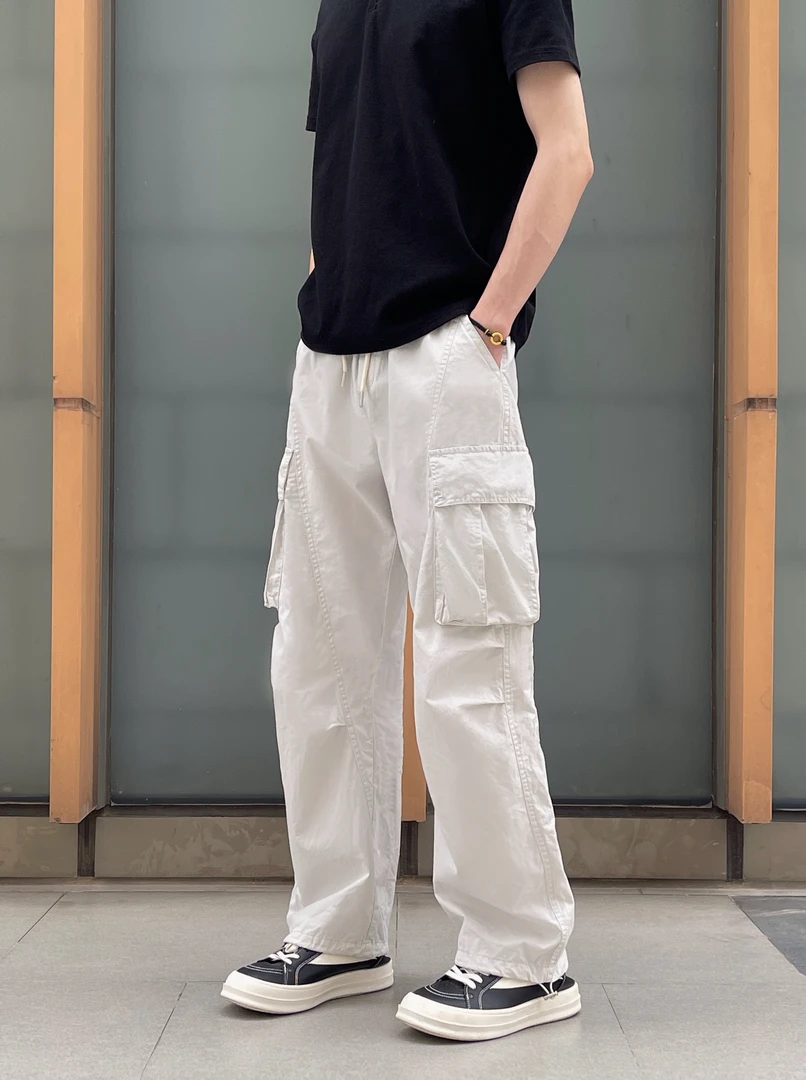 A7WEAR 夏季薄款透气棉质多功能口袋伞兵工装长裤弯刀裤型男裤