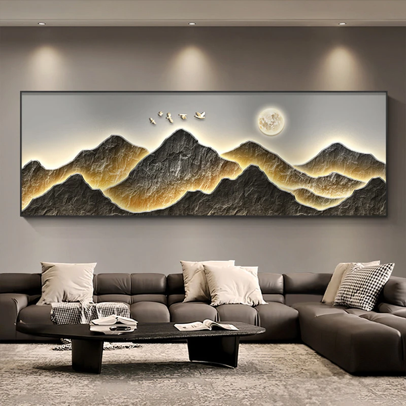 背有靠山客厅装饰画现代轻奢沙发背景墙挂画高档大气寓意好山水画