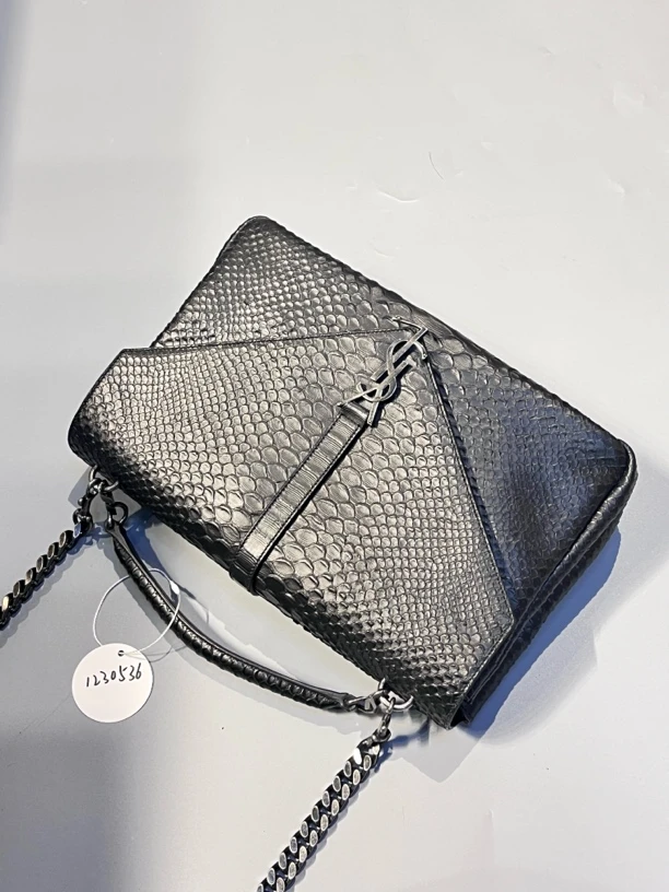 95新 YSL/圣罗兰 夏七中古/黑银稀有皮信封单肩包/1230536