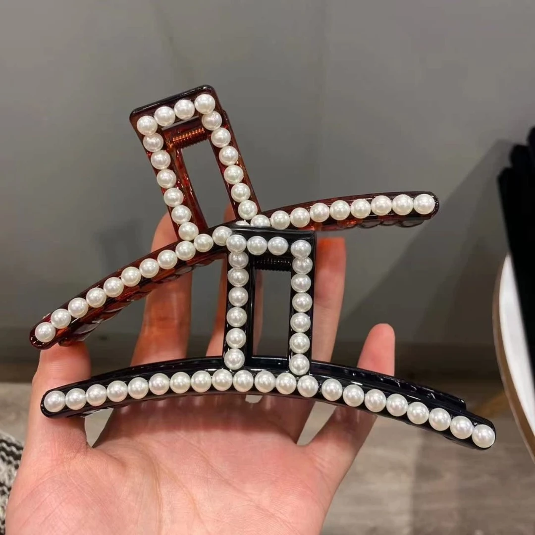 韩国气质珍珠抓夹大号高级感盘头发卡子发夹发量多盘发鲨鱼夹头饰