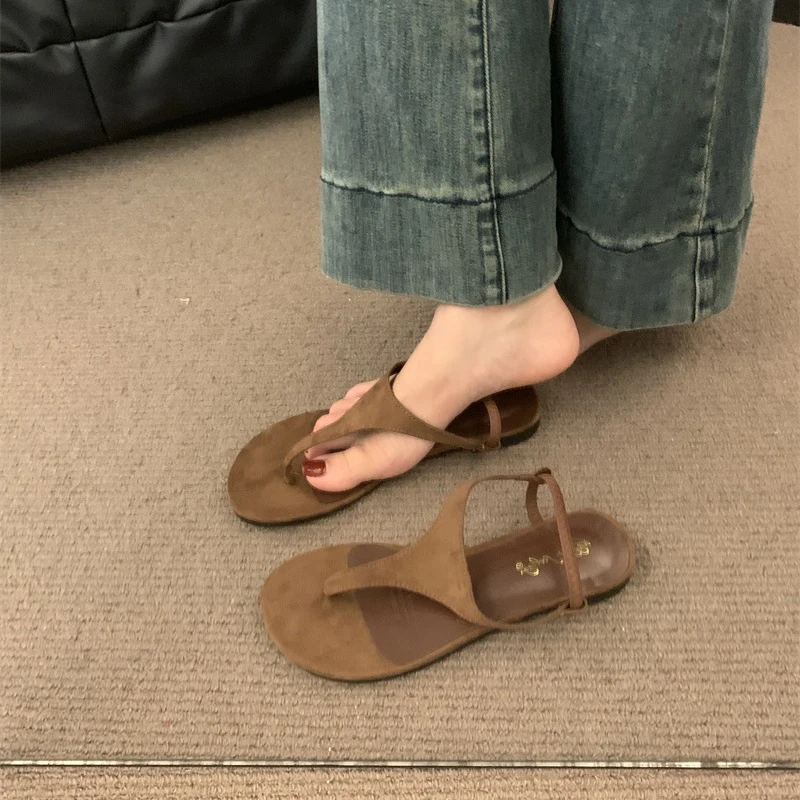 【哟米专属】新款夏季夹趾女百搭露趾夹脚平底沙滩罗马鞋凉鞋女士