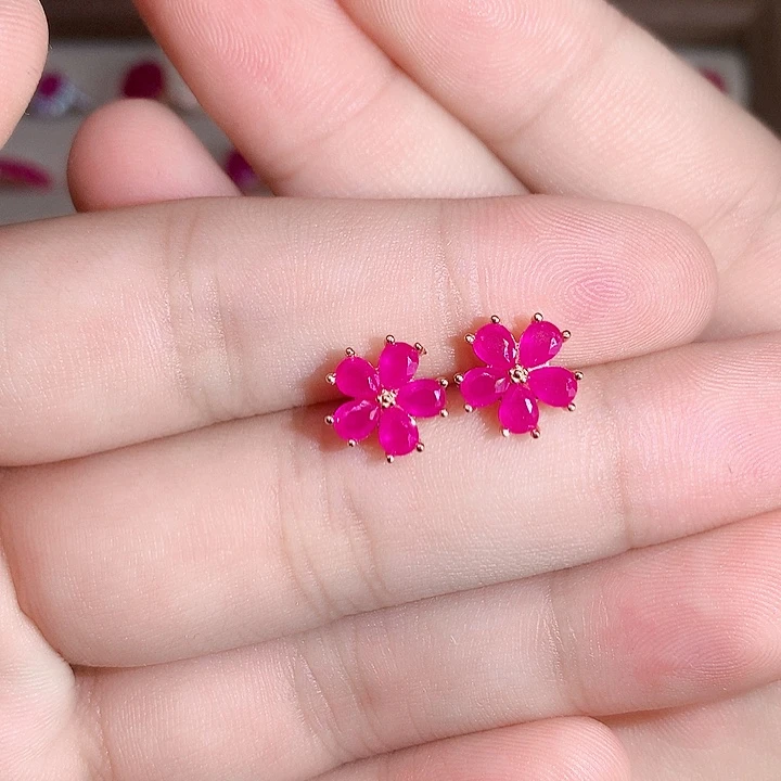 耳饰银S925镶嵌红宝石