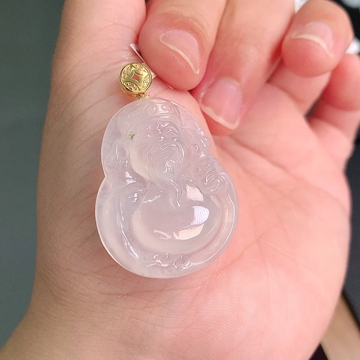 翡翠18K金镶嵌颈饰冰胶财神爷33-27-6