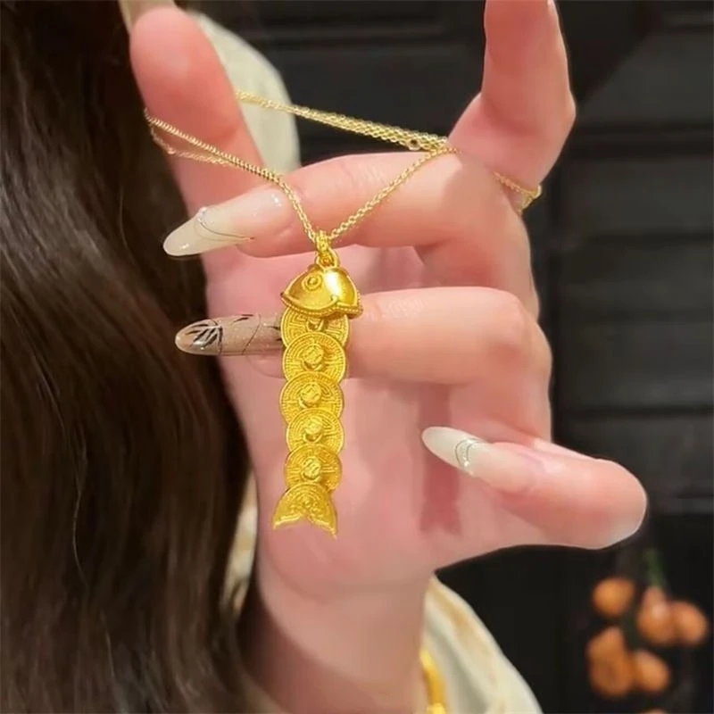 钛钢项链 梅姐饰品71 新中式锦鲤国风毛衣链女年年有鱼轻奢项链