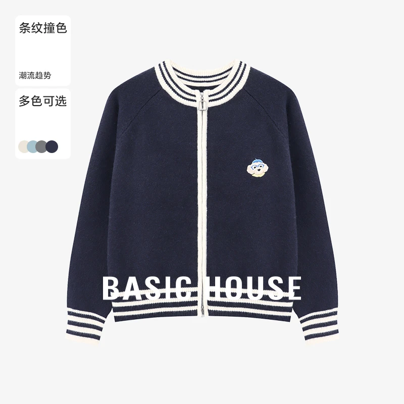 Basic House/百家好秋冬新款时尚学院风卡通刺绣毛衣-B0625B5NRF2