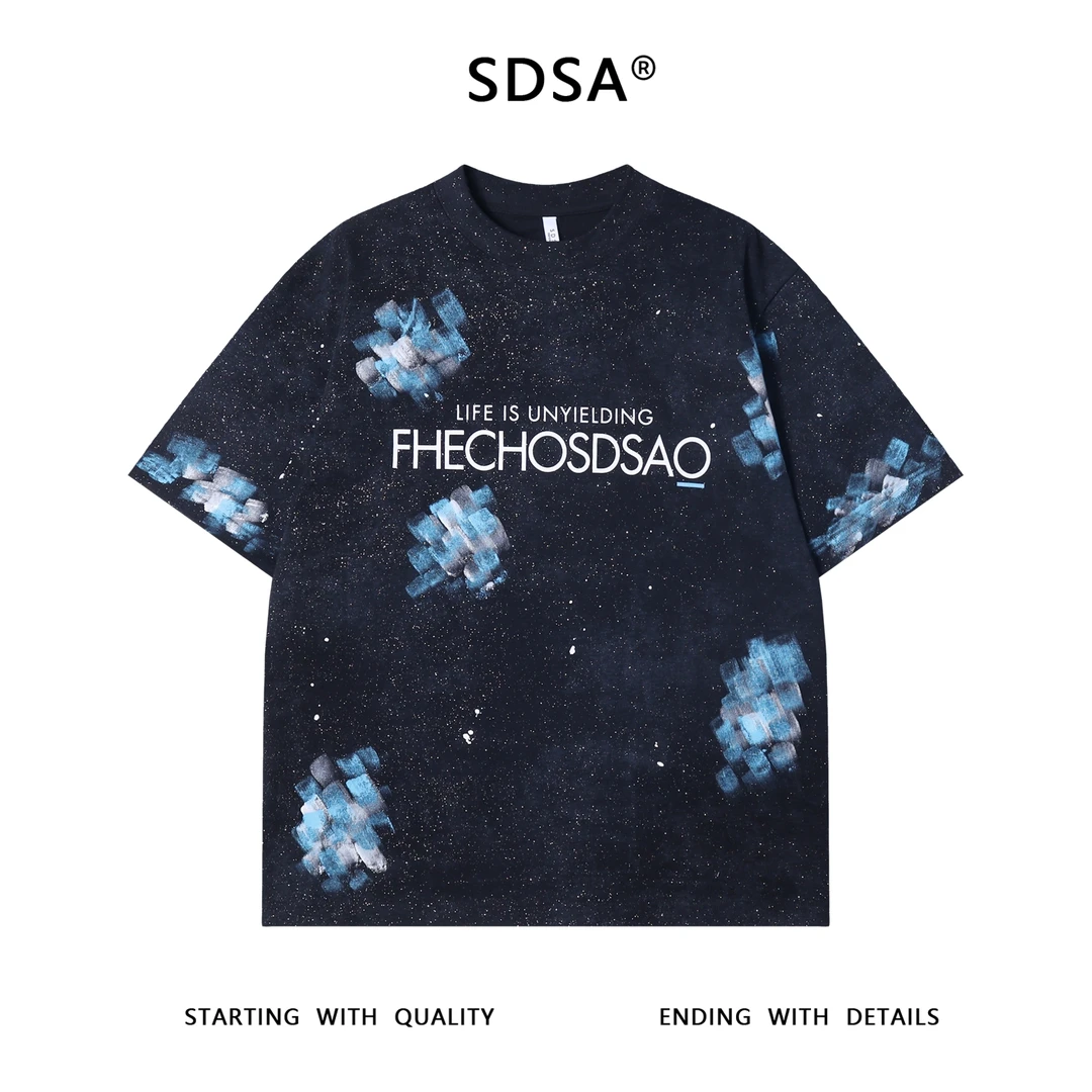 夏季高级感新款男士涂鸦字母印花圆领短袖T恤简约满天星宽松上衣