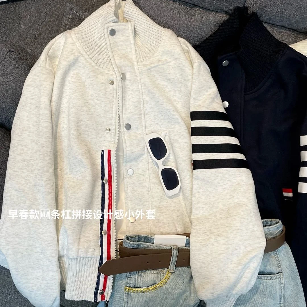 四条杠立领卫衣女2025春秋季新款学院风宽松拉链开衫外套潮高中生
