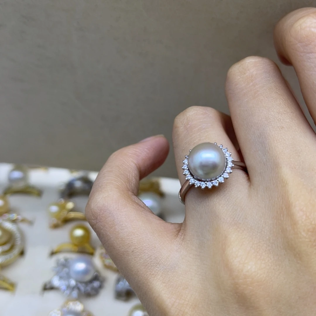 银S925镶嵌戒指海水珍珠