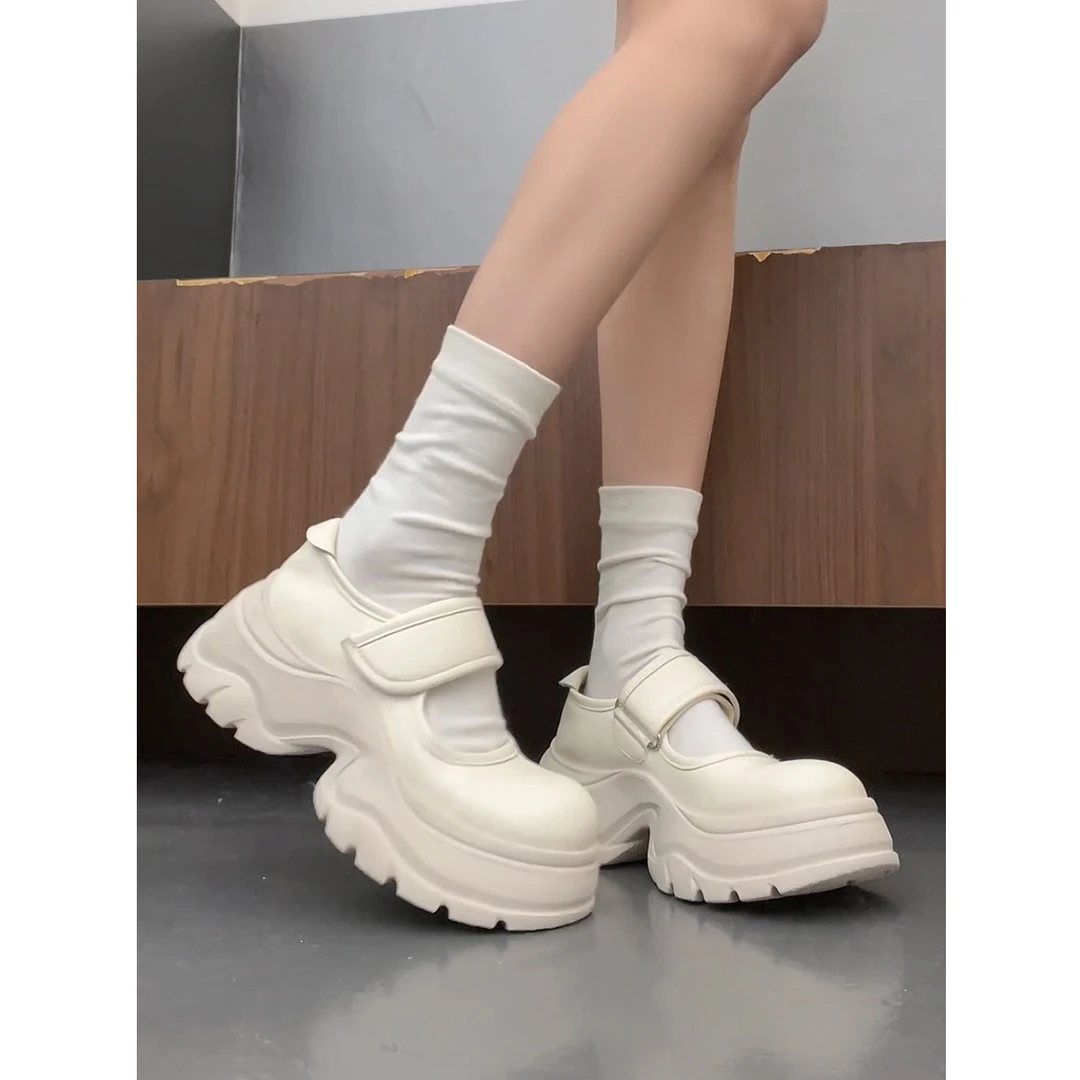 「妙侣」雪顶泡芙~厚底小皮鞋女夏百搭复古玛丽珍单鞋增高松糕鞋