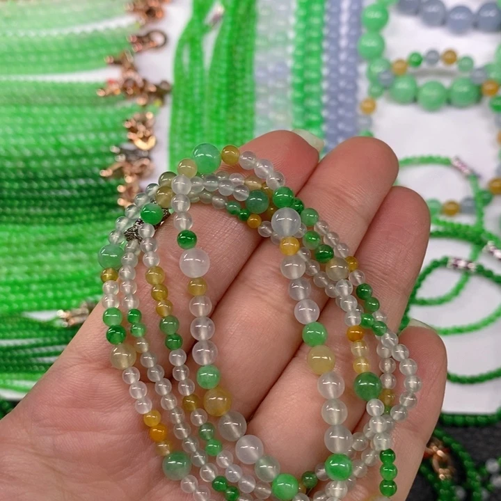 翡翠未镶嵌颈饰缅甸天然翡翠冰种多宝塔链3.4，5.7，6.3