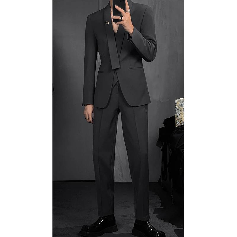 2024秋季新品高级感设计领西装套装修身商务休闲西服西裤男