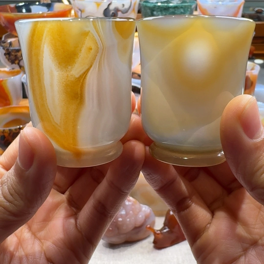 玛瑙/玉髓未镶嵌玛瑙茶杯酒杯40毫升一对