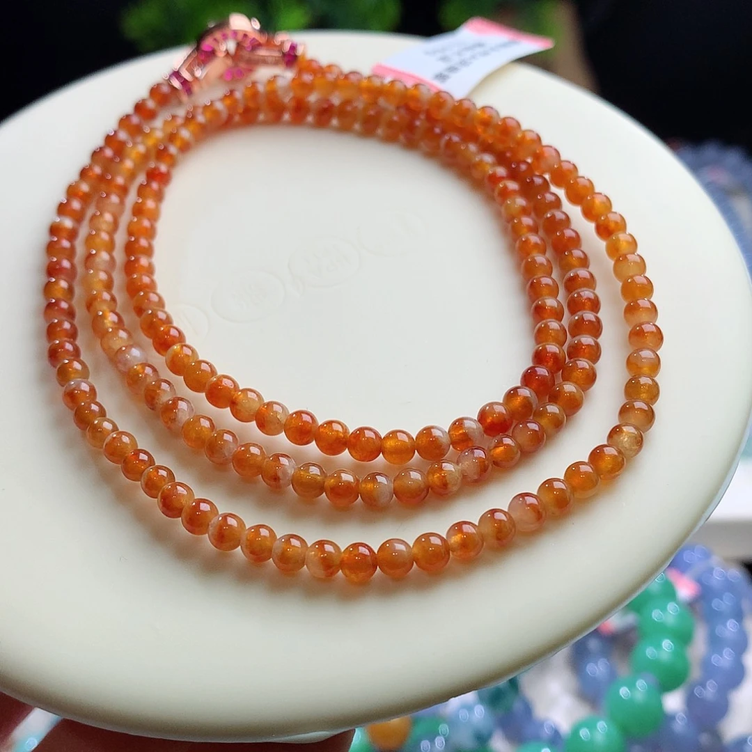 未镶嵌手串翡翠卡3.8mm冰种炸光 天然黄翡 橘红色小米项链