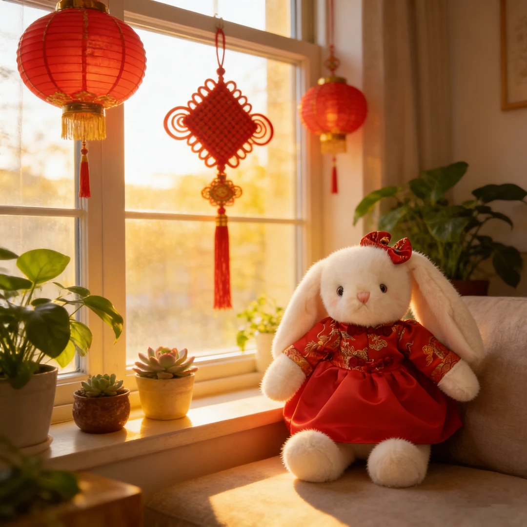 奈奈熊原创新年唐装可爱长耳兔子毛绒玩具公仔陪伴玩偶新年礼物