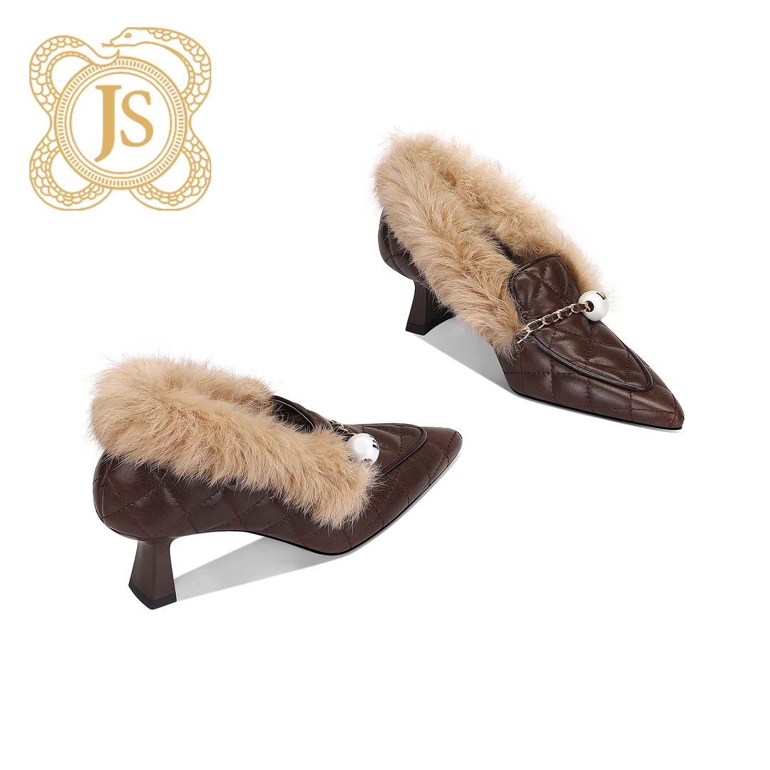 已开价，2389D85XJ时尚性感尖头软羊皮秋冬兔毛鞋口细跟百搭单鞋女