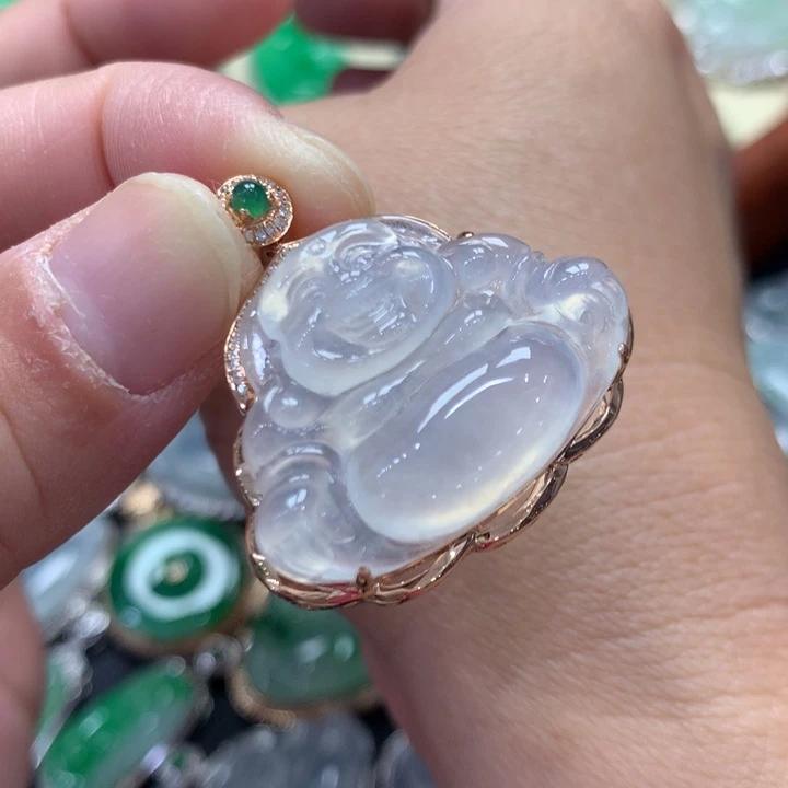 吊坠(不含链)18K金镶嵌翡翠