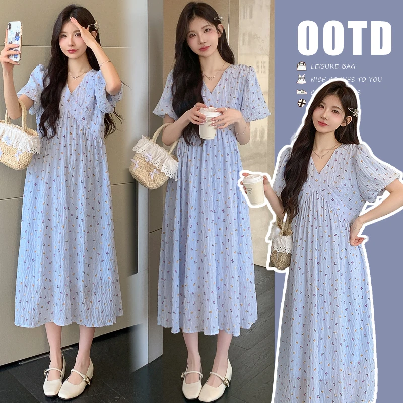 【嗒嗒】2025新款夏季时尚孕妇装碎花显瘦气质中长款连衣裙大码女