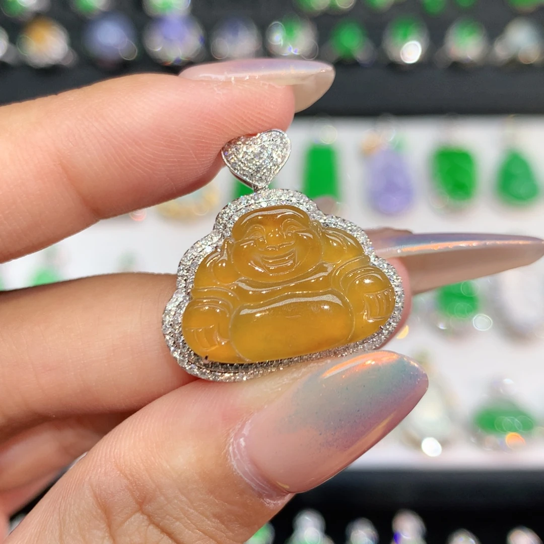 翡翠18K金镶嵌吊坠(不含链)