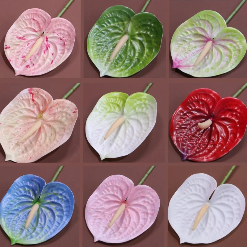 910支）3D仿真红掌白掌绿掌粉掌软胶手感假花用于婚礼家居装饰