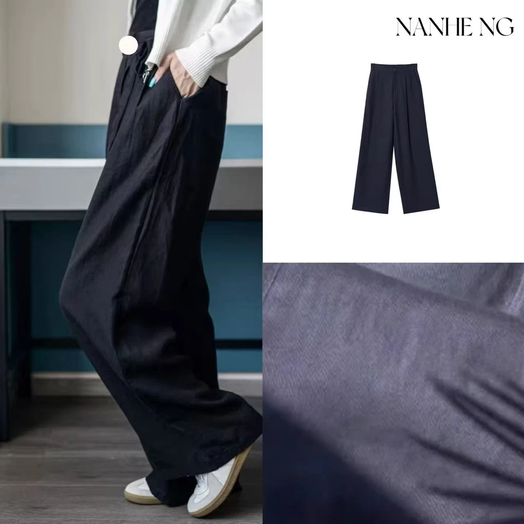 5622新款文艺亚麻阔腿裤女宽松显瘦高腰系带长裤直筒休闲裤