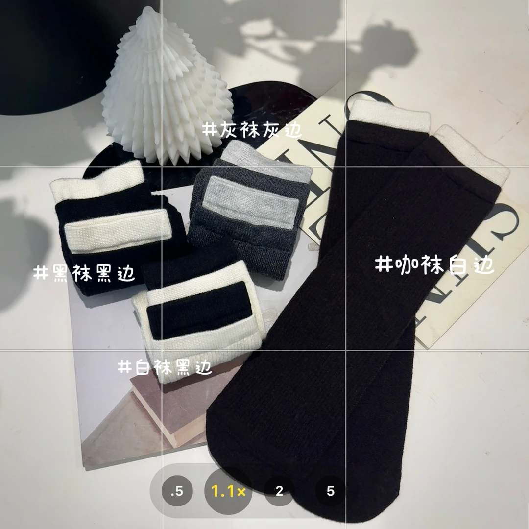 撞色绵羊毛袜保暖厚款休闲风女秋季中筒袜