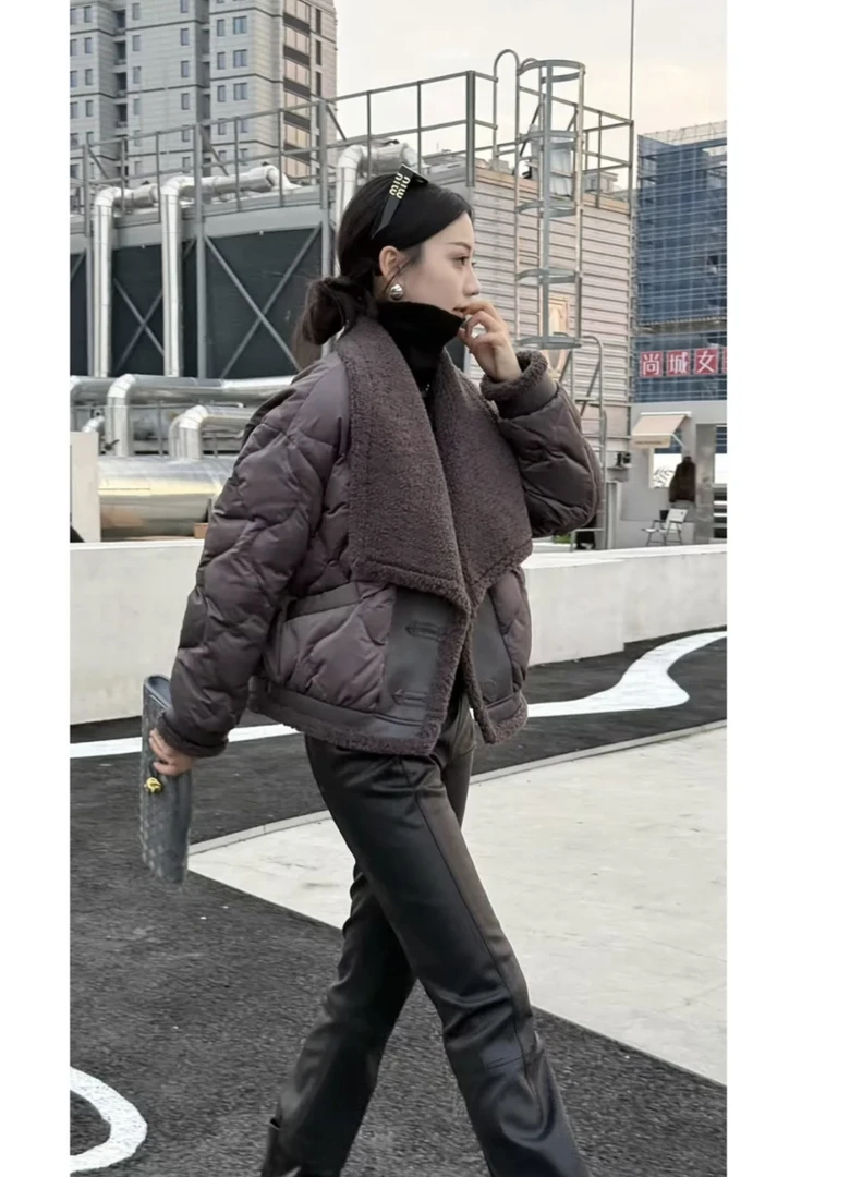 雅尼拉6071雅尼拉欧货高端女短款皮毛一体韩版羽绒服
