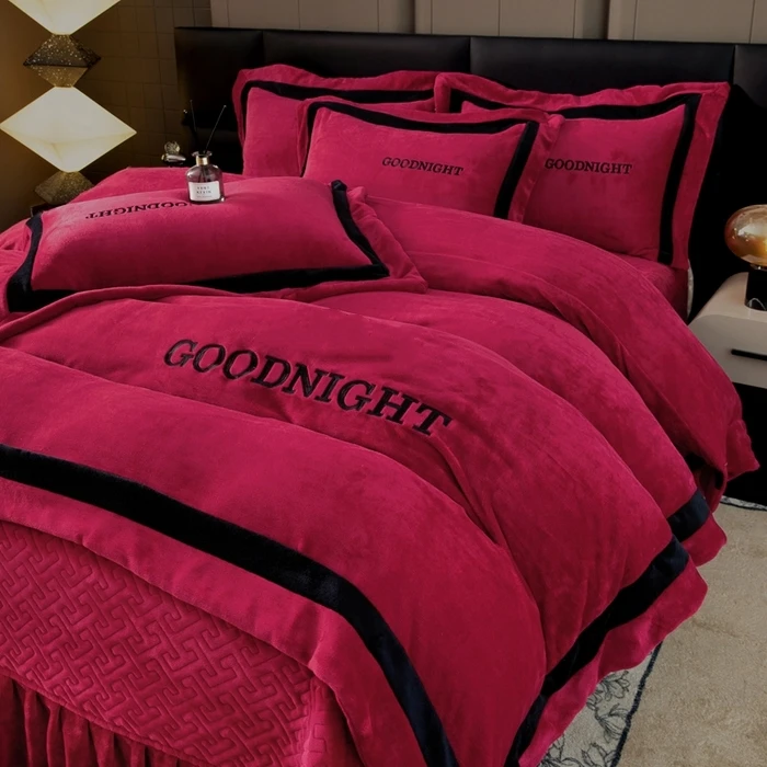 高端韩版A类宝宝牛奶绒床盖四件套12斤厚保暖双面绒被套床群