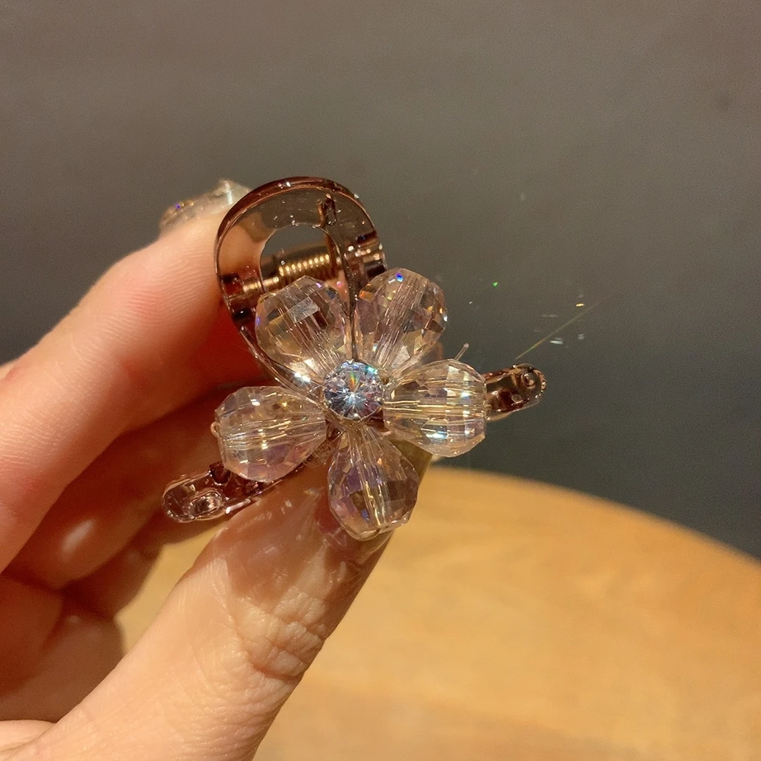 2025新品西柚粉水晶小半扎发夹刘海夹4厘米长