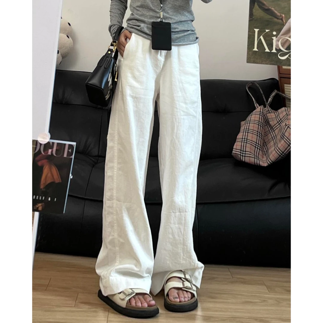 裤长112cm高个子180白色棉麻加长阔腿裤女夏季显瘦高腰垂感休闲裤