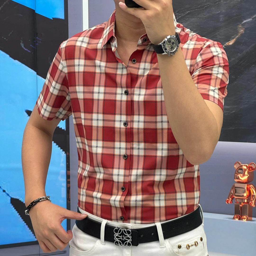 25春季（轩诚）格子印花青春时尚商务大气个性百搭短袖衬衫男款