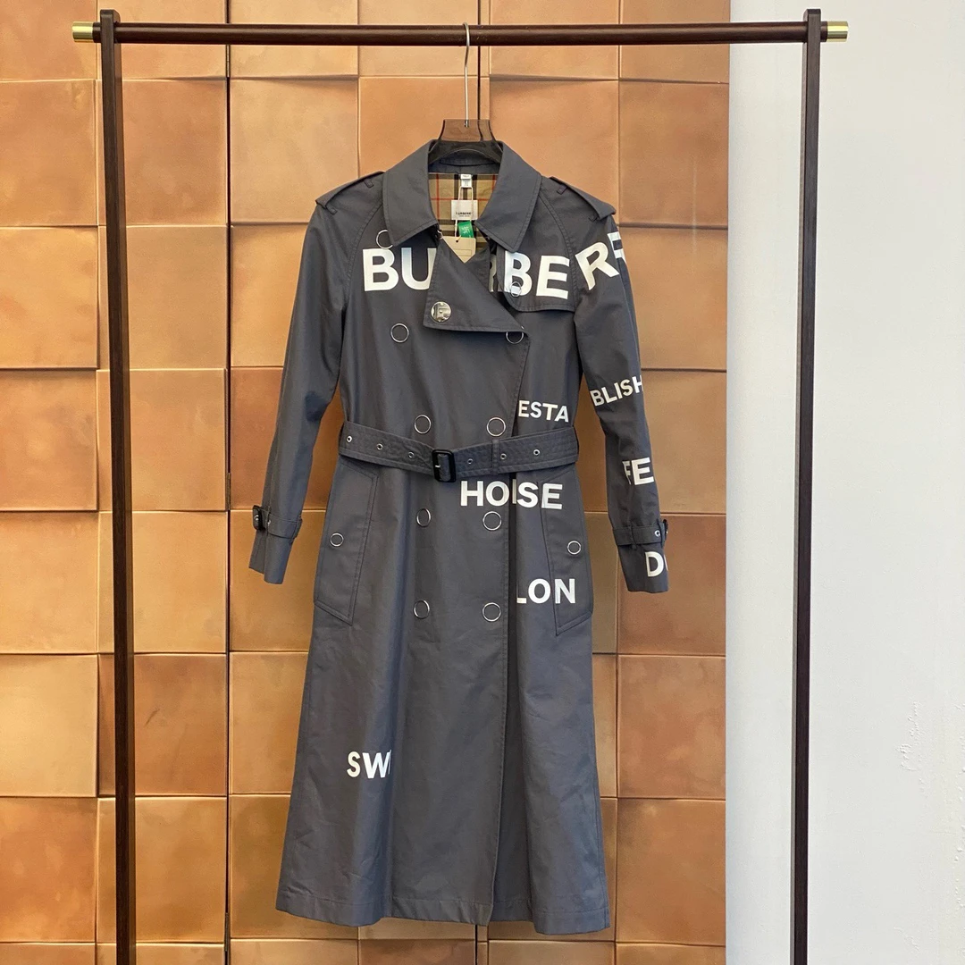 99新 BURBERRY/博柏利 horseferry系列灰色风衣/34码/99新/29417