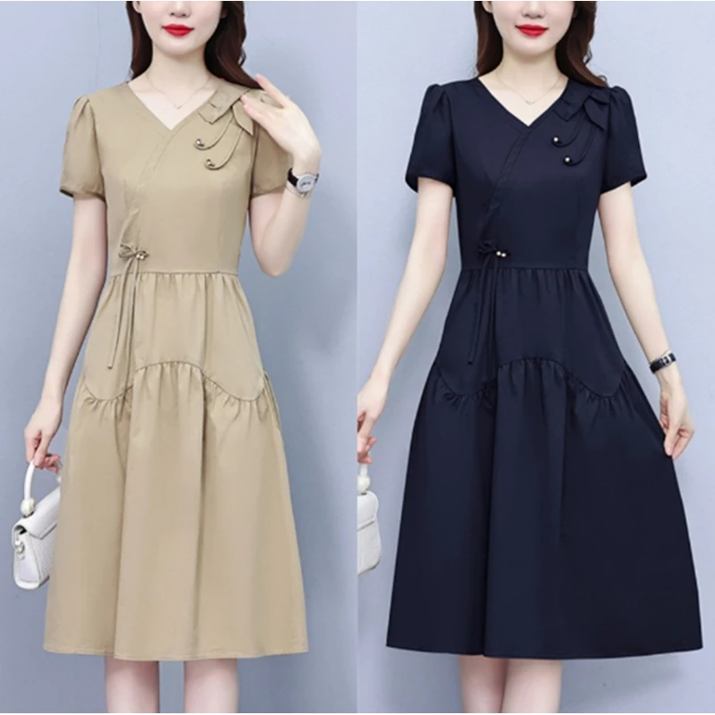 CD#阔太太夏季时尚连衣裙新款中妈妈气质减龄显瘦裙子